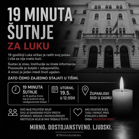 ’19 minuta šutnje za Luku’ – organizira se prosvjed u Zadru 