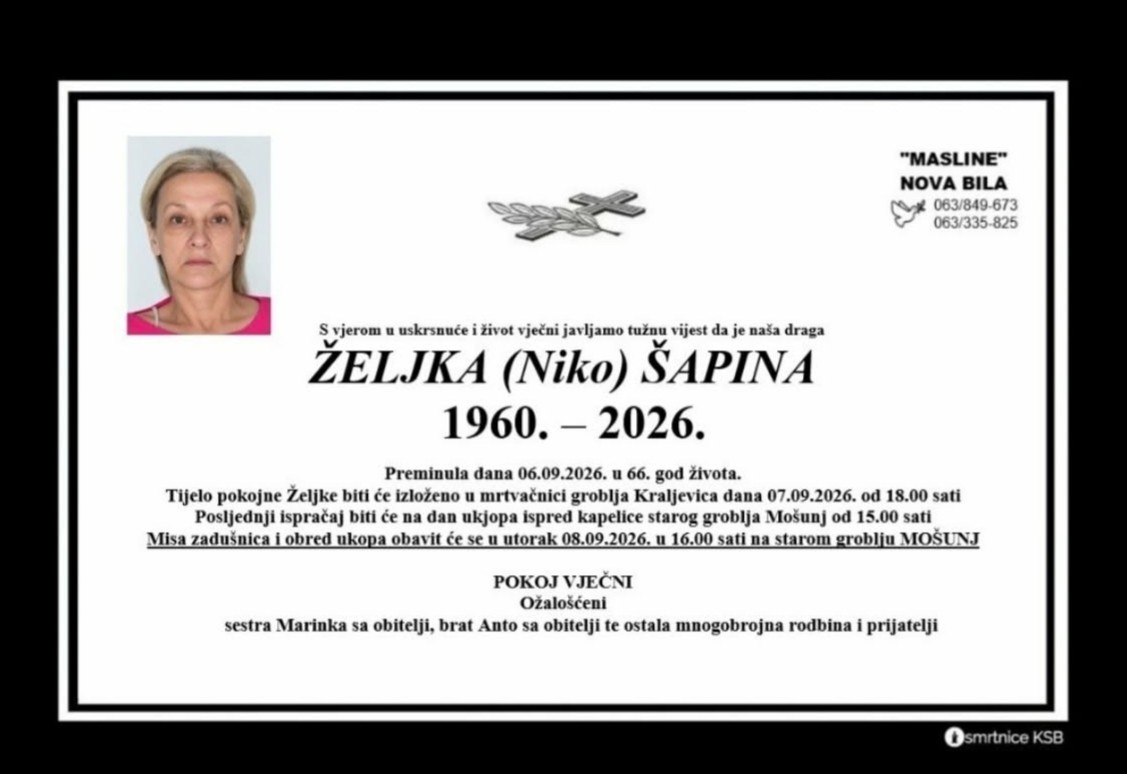 Preminula Željka Šapina, pripadnica 3. gardijske brigade HVO-a "Jastrebovi"
