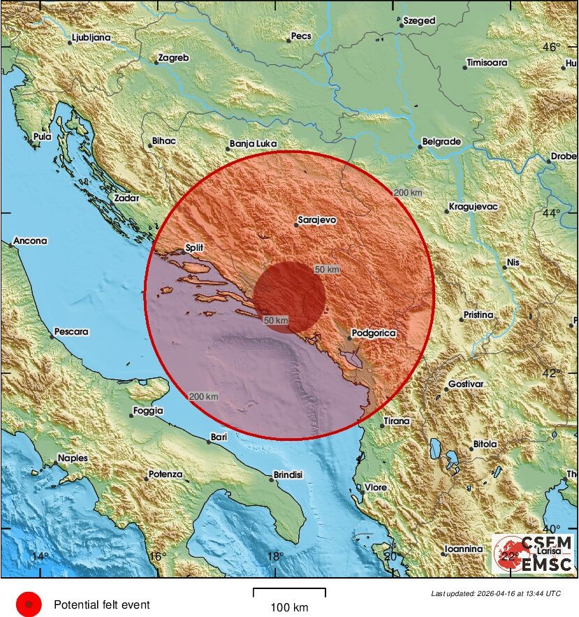 Zemljotres pogodio Crnu Goru, osjetio se i u BiH